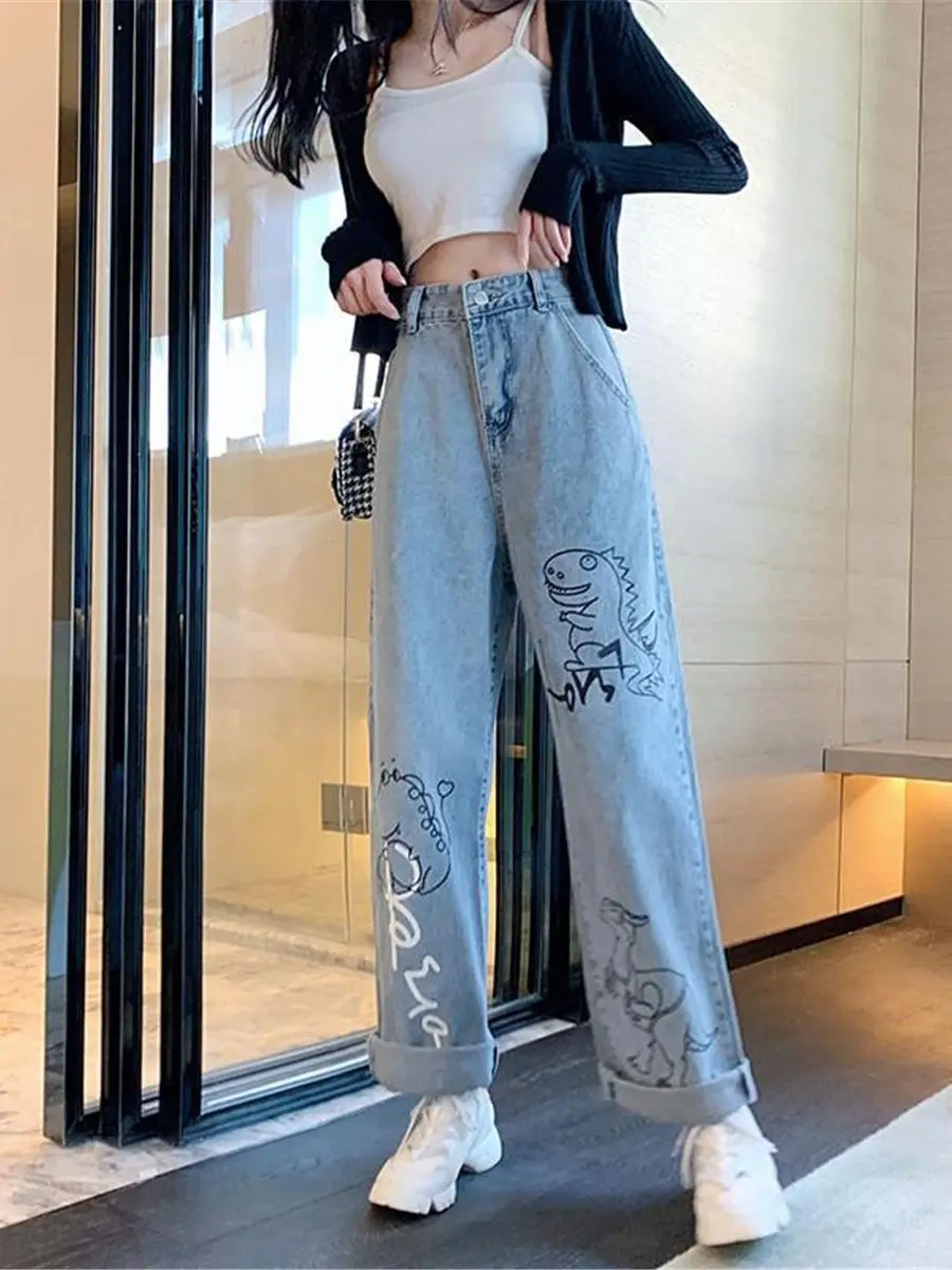 

2022 Cool Hip Hop Jeans Femme Cute Loose Women Funny Jean Korean Fashion High Waist Harajuku High Street Trendy Pants Females