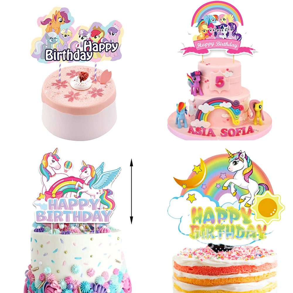 1pcs/lot Unicorn Pony Theme Girls Favors Baby Shower Cake Topper Happy Birthday Party Decoration Events Supplies