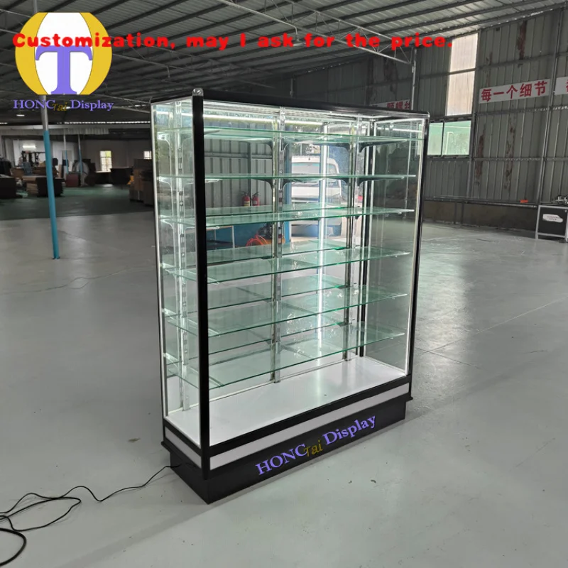 

custom.New Design Wall Display Cases Glass Showcase Hot Selling Locking Front Aluminum Tempered Glass Colorful LED Strip L