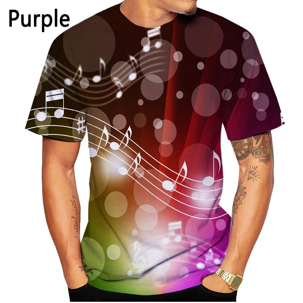 Camiseta sencilla de manga corta con estampado 3D de nota musical, ropa de cuello redondo para hombre, camisa de gran tamaño, ropa informal para hombre