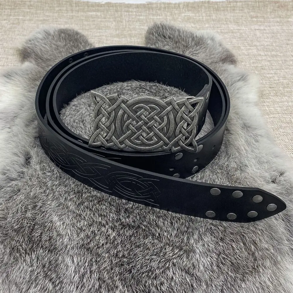 Ceinture Médiévale en Cuir PU pour Adulte, Motif Gaufré Viking Renaissance, Boucle Chevalier Celtique, Imprimé Intéressant