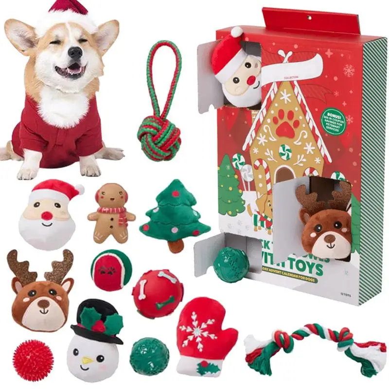 Calendario de Adviento de juguete para perro de cuenta regresiva de Navidad con 24 días de juguetes para perros caja de cuenta regresiva suave juguetes para mascotas para Navidad