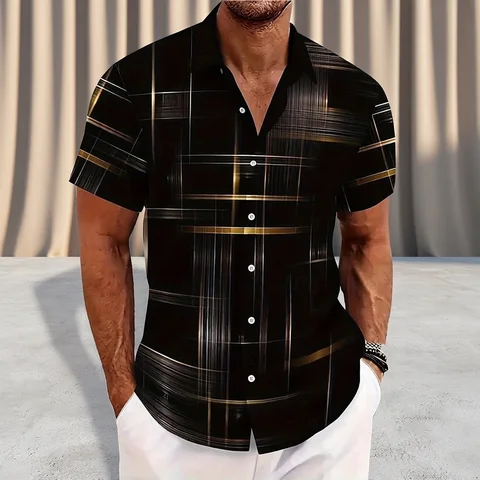 8 Color Men's Geometric Grid Shirt Button Shirt Short Sleeve Fashion Casual Outdoor Vacation Streetwear 3D Printed Lapel Shirt