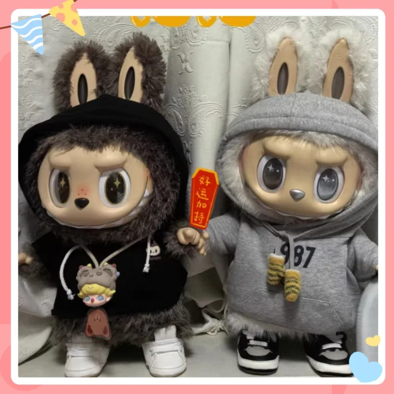 Original Design 58cm Labubu Clothes Archangel Zimomo Doll Clothes Black Grey Hoodie American Casual Style Decorate Doll Clothes