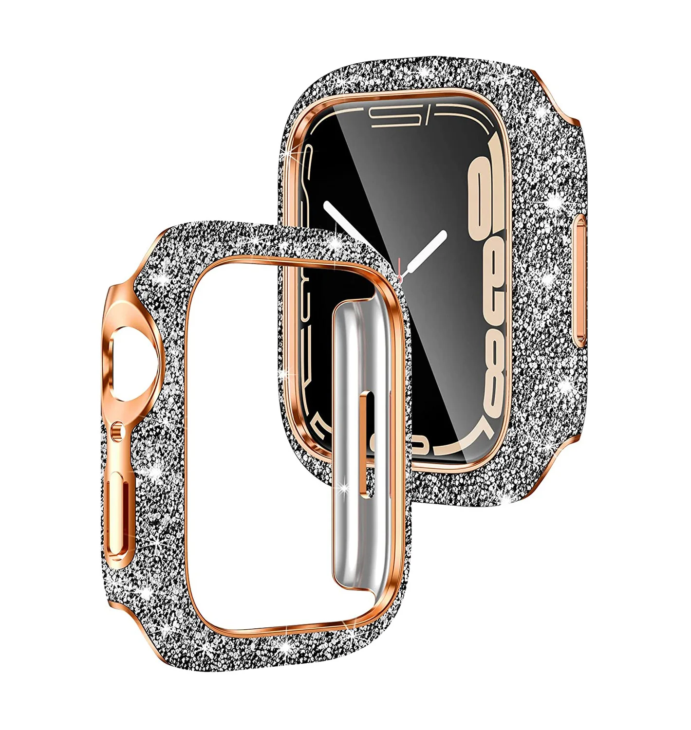 Diamond Half PC Case for Apple Watch Series 8 7 6 SE Bling Bumper Protector Cover Shiny Frame for IWatch 40 41MM 44MM 45MM Cover