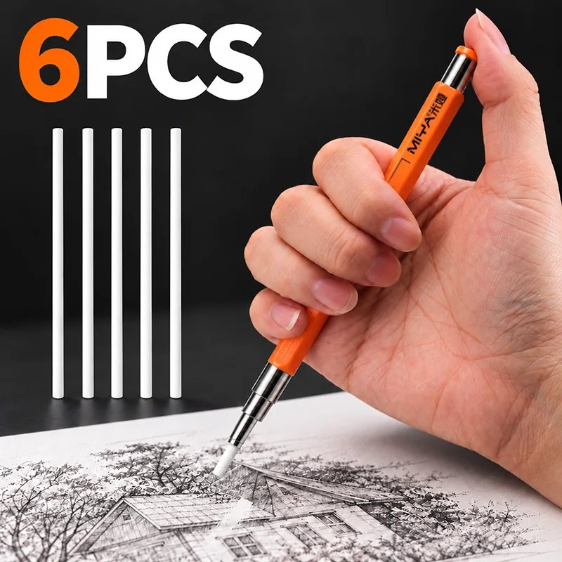 6PCS Retractable Eraser Pen Set for Artists, 1 Eraser Pen, 5 Round Tip Refills, for Sketching, Drawing, for Adults & Hobbyists