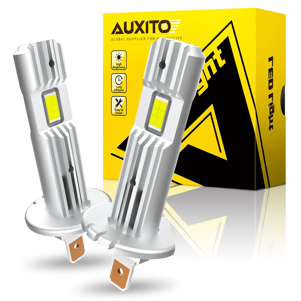 AUXITO 2Pcs H1 LED Headlight Bulb Canbus 12000LM 60W 1:1 Mini Size Design Wireless Plug&Play For Kia Morning Rio Hyundai Nissan