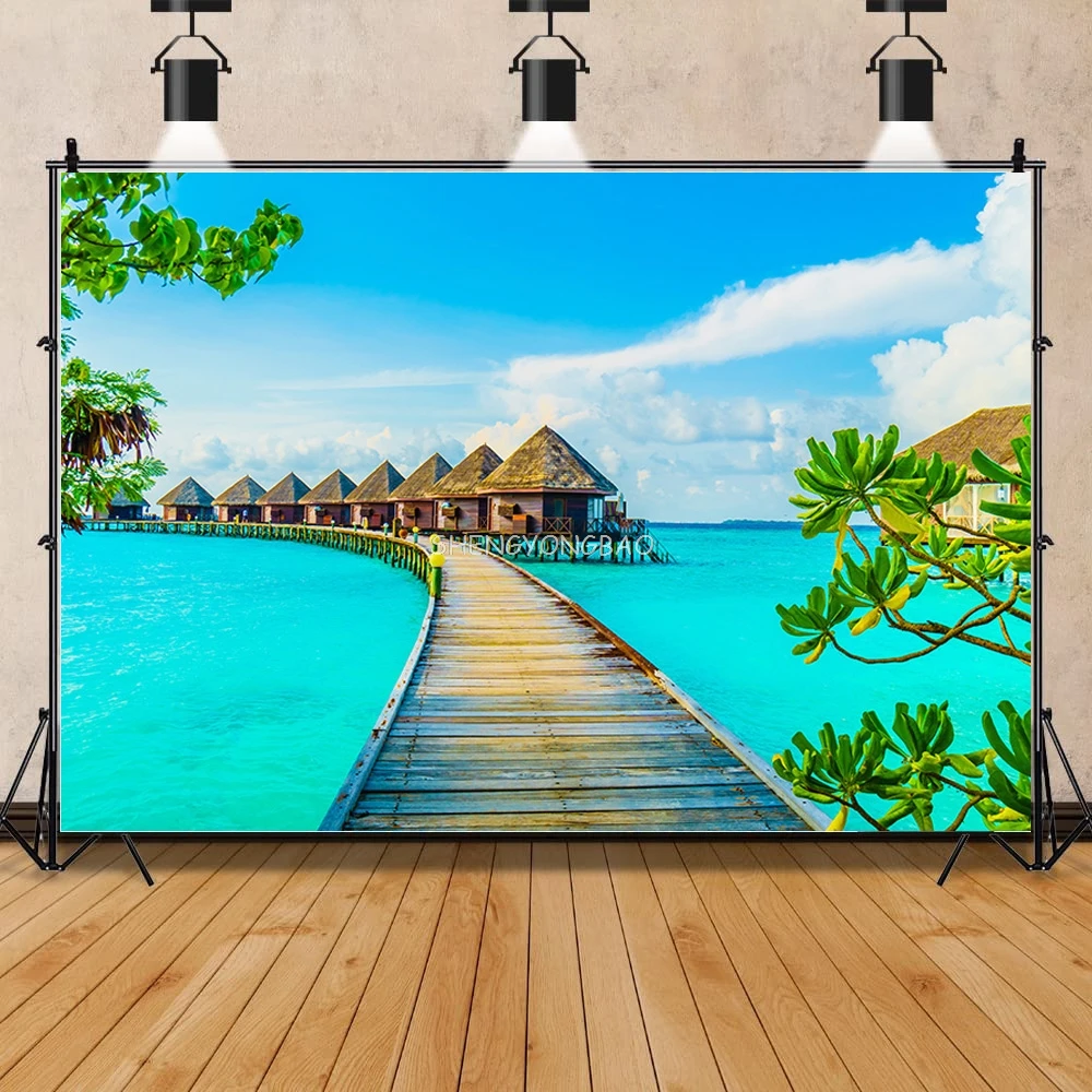 

Photography Backdrops Summer Tropical Ocean Beach Palm Tree Natural Scenery Photo Studio Background Props ST-02