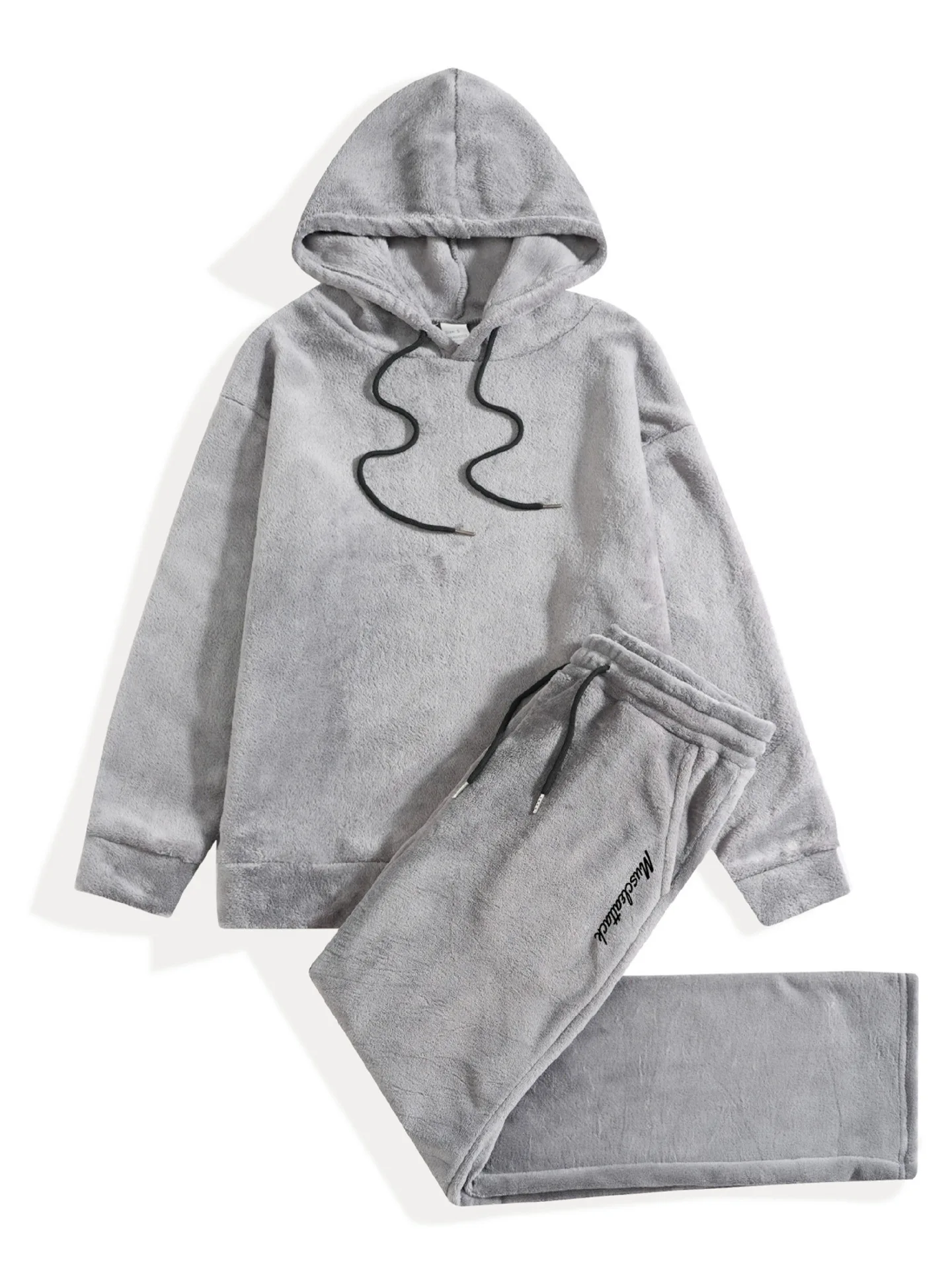 Herren Weiches Warmes Flanell Zweiteiler Set Übergroßer Kapuzenpullover mit Kordelzug Lose Hose Lässige Hauskleidung Herbst Winter Tägliche Kleidung – Detail 35