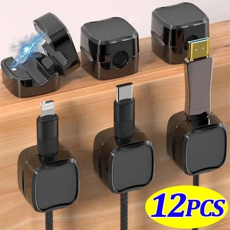 12PC Magnetic Cable Clips Adjustable Cord Holder Adhesive Under Desk Mgmt Organizer for Home Office Car Wall Desktop Nightstand