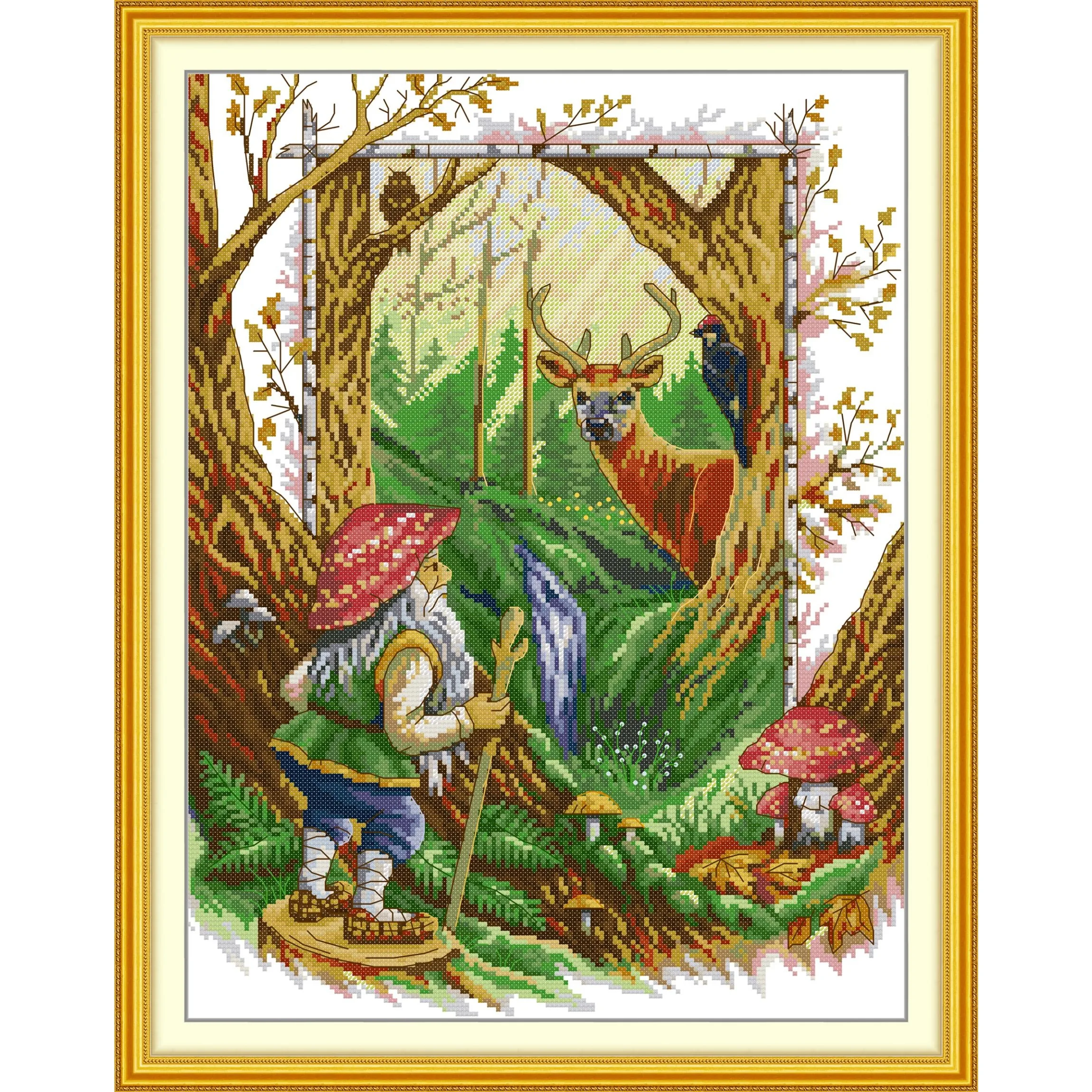 

Soulgift News Pre-Printed Cross Stitch Kit, Stamped Aida Fabric with DMC Threads, Embroidery Kit - Time Tunnel