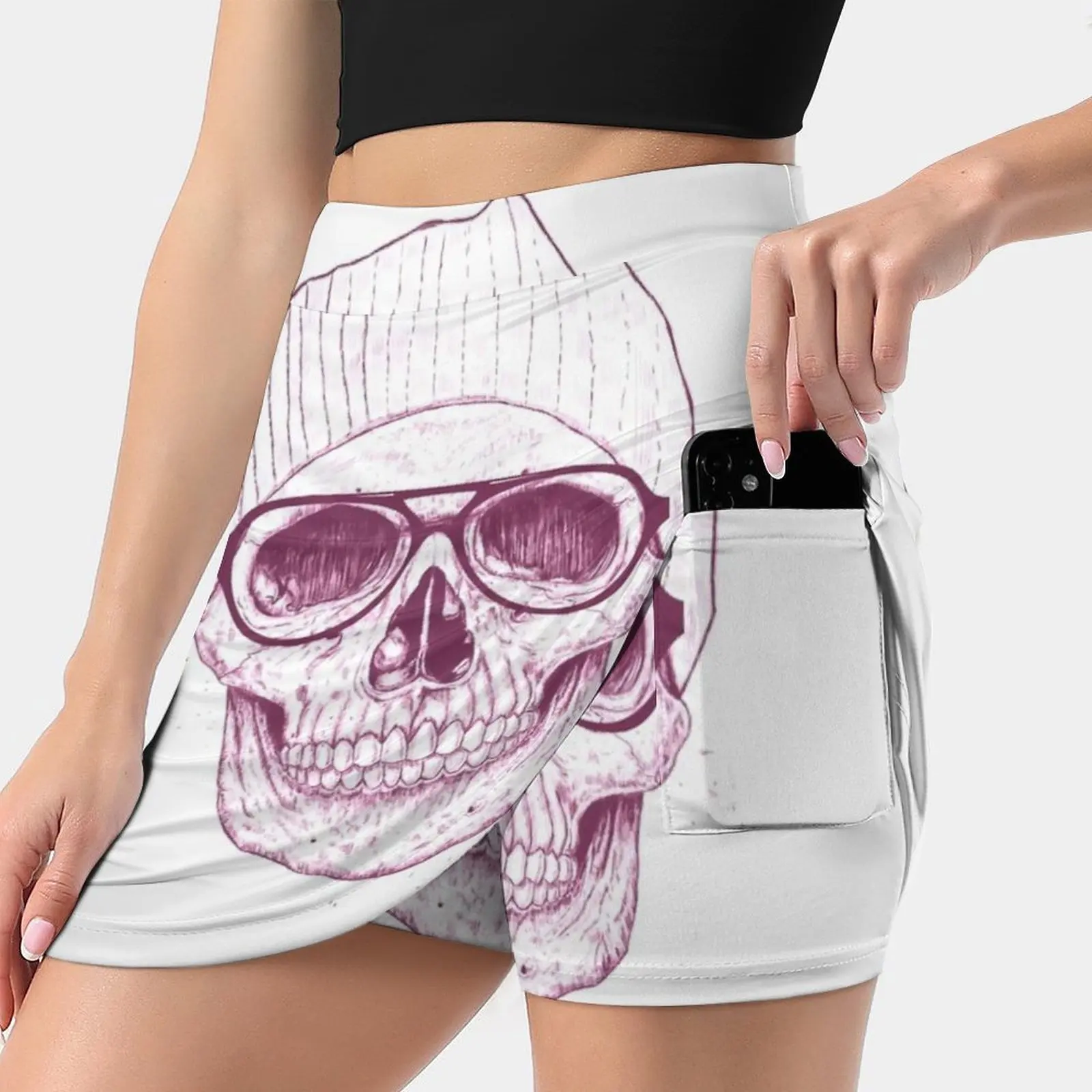 Cool Skull Women's skirt Aesthetic skirts New Fashion Short Skirts Skull Glasses Hat Hipster Funny Humor Balazs Solti