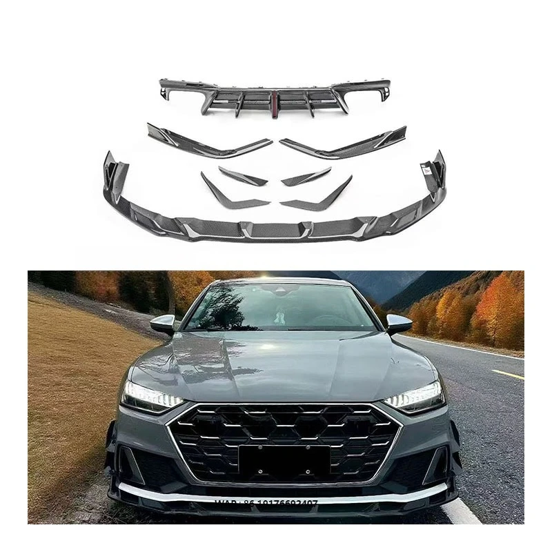 

For new forAudi A7 C7 Carbon Fiber Front Lip Bumper Wind Surround Small Exhaust Cut-Outs Wind Surround for Optimal Style