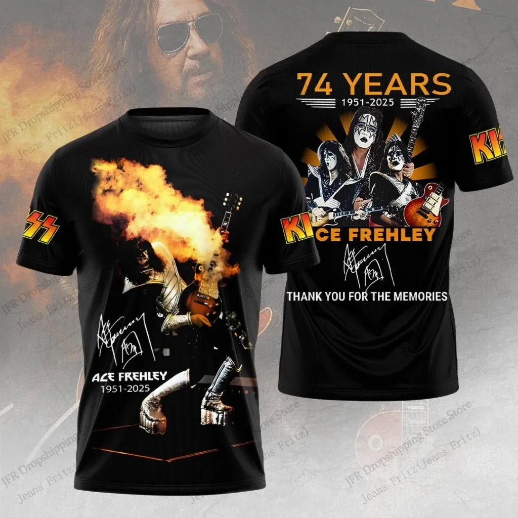 Nova banda de rock beijo banda ace frehley impressão 3d camiseta masculina moda na moda rua heavy metal rock manga curta topos t
