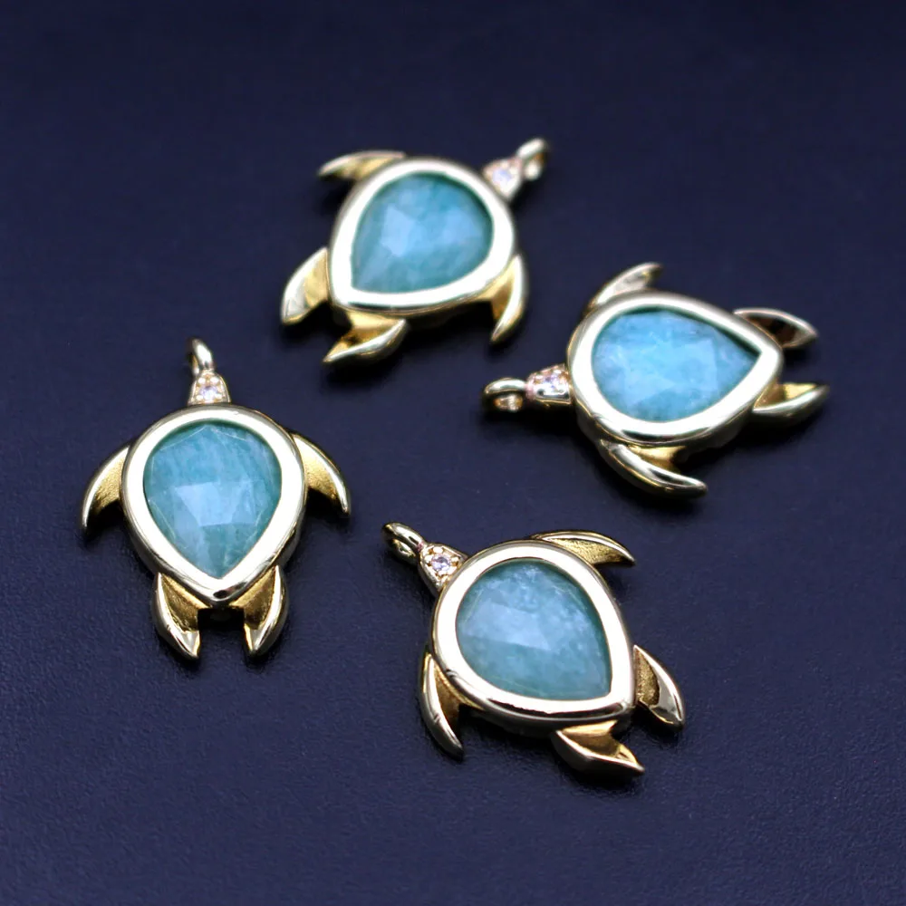 10pcs DIY Jewelry Accessories Turtle Shape Natural Blue Amazonite Quartz Stone Pendant CZ Charms for Earrings Bracelet Necklace