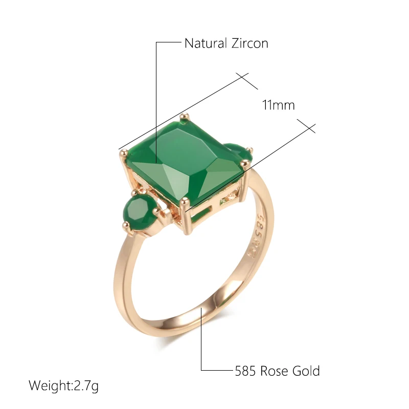 SYOUJYO Square Big Dark Green Natural Zircon Rings For Women 585 Rose Gold Color Vintage Opal Ethnic Fine Jewelry Luxury Rings