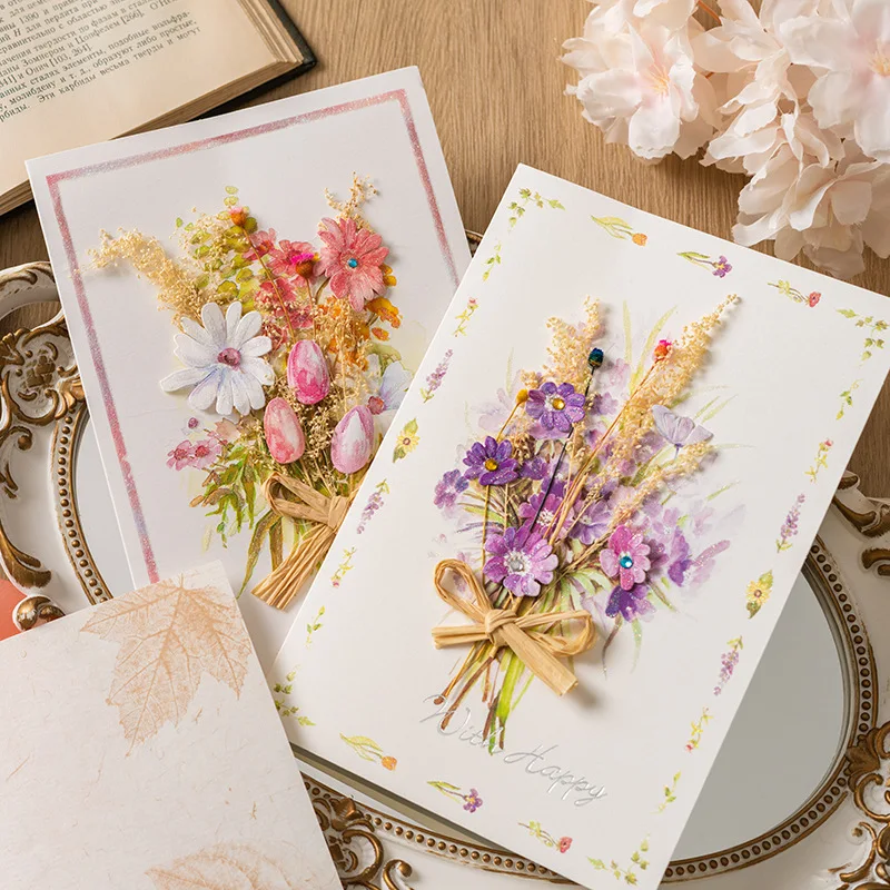 Cartes de Remerciement en Fleurs vaccées 3D Faites à la Main, Cartes de Vministériels x d'Anniversaire, de Noël, de ixdes Mères, Cadeaux Créatifs pour Bol