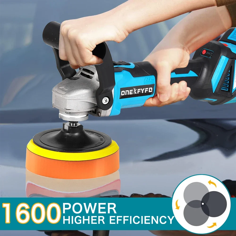 2 IN 1 Car Polisher Cordless Brushless 125mm Angle Grinder 1600W Variable Speed Car Waxing Polishing Machine for Makita Battery