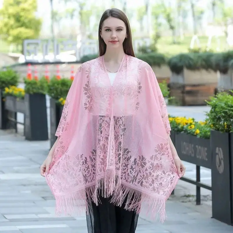 Beach Sunscreen Clothing Lace Cardigan Summer Outer Wear Sunshade Cape Women Tassel Coat Spring Seaside Holiday Leisure Shawl B6