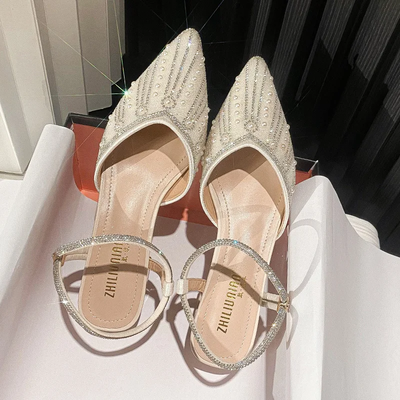 Wedding Shoes Bride Spring Autumn New Fairy Pumps Platform Heels Square Heels Rhinestone Women Shoes French Pointed High Heels