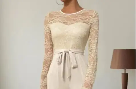 

Jumpsuit Women 2025 Spring Autumn Solid Color New Lace Patchwork Zipper Lace Up Long Sleeve Casual High Waist Wide Leg Jumpsuit