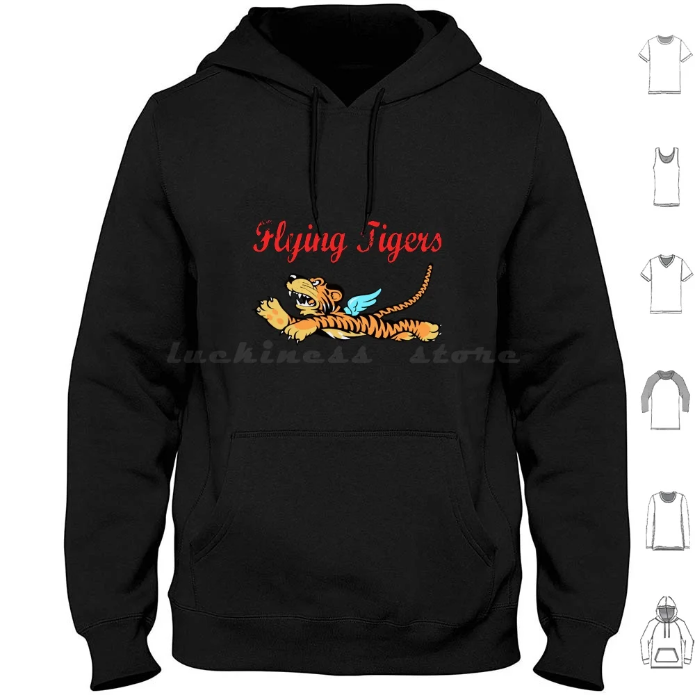 Flying Tigers T-Shirt Hoodie cotton Long Sleeve Flying Tigers Avg Aviation Miltary P 40 P40 Warhawk Pilot Warhawk Ww2 Wwii