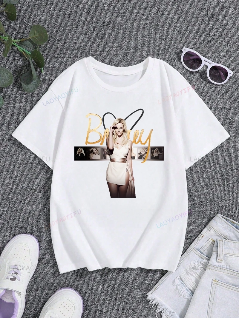 BRITNEY SPEARS Poster Print T-shirt, Women's Everyday Fashion Casual Short-sleeved Top, Spring/summer Street Cotton Shirt