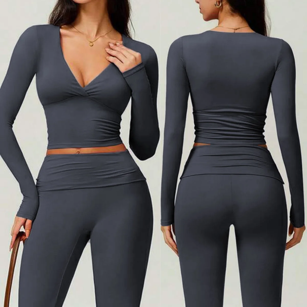 

autumn winter Sexy V-neck Long Sleeve Crop Top Women yoga top Quick Dry Gym Shirt Running Workout Sportswear Pilates Clothing