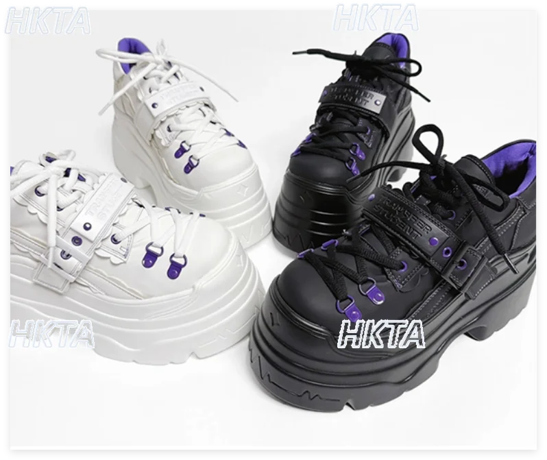 

Субкультурный стиль, осенние новые туфли-маффины с круглым носком и квадратным каблуком, женские туфли-лодочки Y2k, повседневные белые туфли на платформе в стиле панк