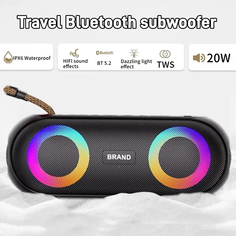 

Outdoor IPX6 Waterproof Bluetooth Speaker Wireless Portable Column Speaker 20W RGB Colorful Lights Bass Power Bank TF Card AUX