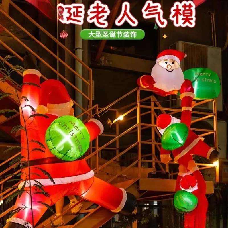 

Christmas decorations inflatable Santa climbing wall window glowing balloon outdoor scene decoration dress up