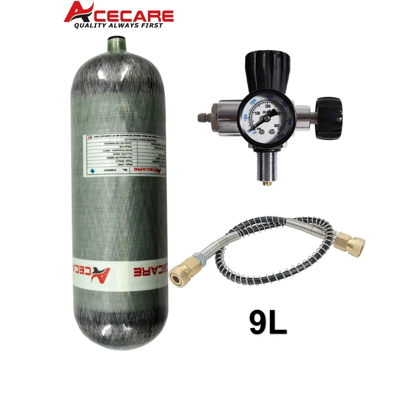 ACECARE 4500Psi 300Bar 9L Carbon Fiber Cylinder High Pressure Tank with Charging Station HPA Diving Fill Station Scuba M18*1.5