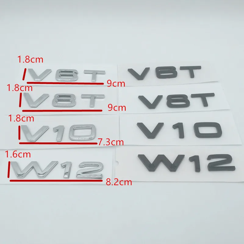 1pcs 3D ABS V6T V8T V10 W12 V6 V8 T car Letter Emblem Fender side Rear tail trunk badge sticker Decal styling auto Accessories