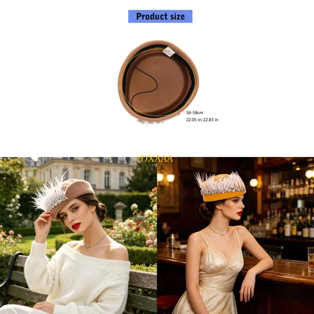 DXAA Elegant Rhinestones Hat Classical British Adjustable Circumference 11 Stylish Colors For Daily Wear