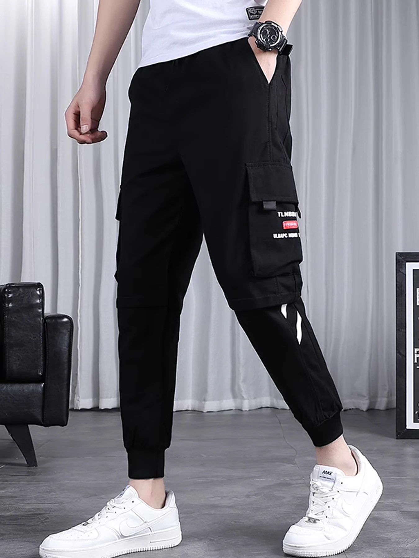 Losse casual broek met rechte pijpen, werkbroek, dun zomerdes ontwerp voor heren, functionele casual herenbroek met rechte pijpen en wijde pijpen, heren