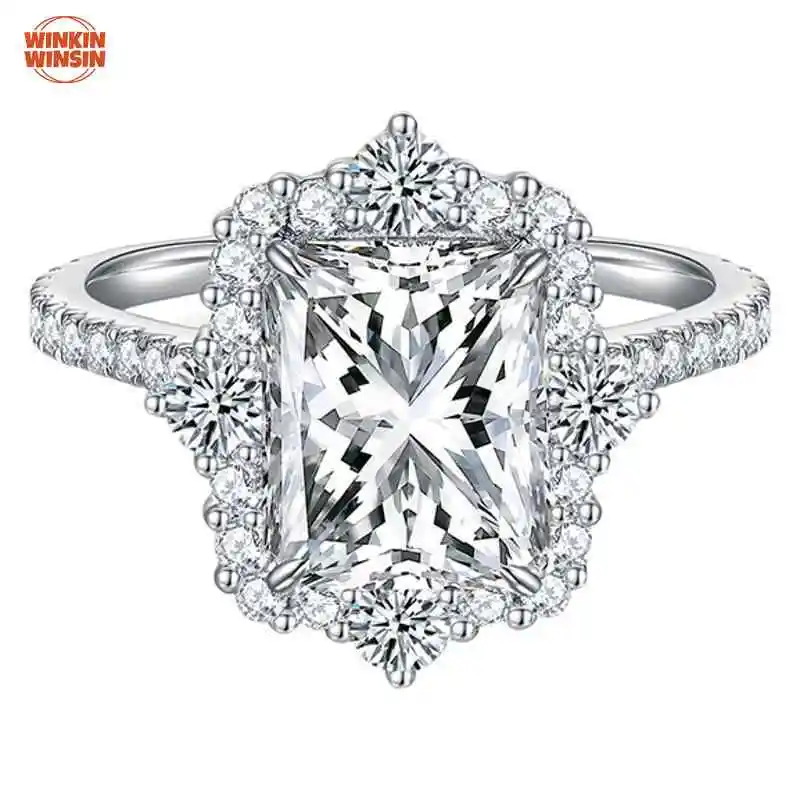 

Winkin Winsin S925 Pure Silver 4 Carat Radiant Cut Moissanite Ring Silver Jewelry for Women