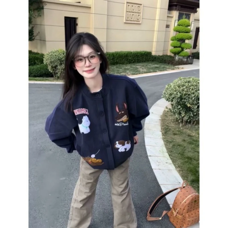 

Одежда Женская куртка Винтажная куртка-кардиган с вышивкой на осень и зиму, новая свободная толстовка для пар