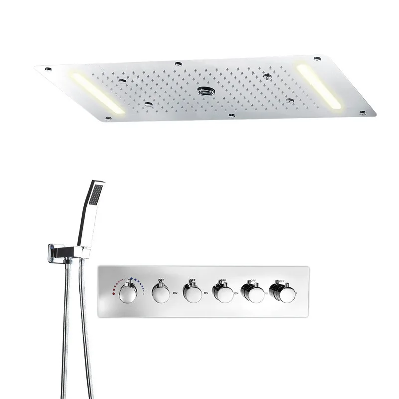 

Sky curtain LED light top spray concealed shower, thermostatic shower set, stainless steel shower set