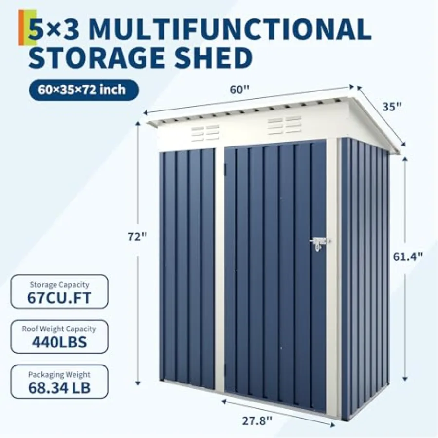 Outdoor storage shed with window for feet, galvanized steel, gray, weather-resistant and lockable