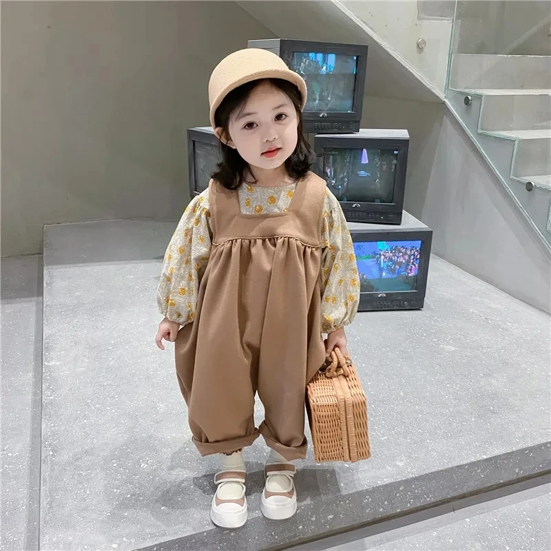 

Woolen Cloth Girls Baby Casual Pants Children's Loose Jumpsuits Spring Autumn Children's Suspenders Fashion All-match Overalls