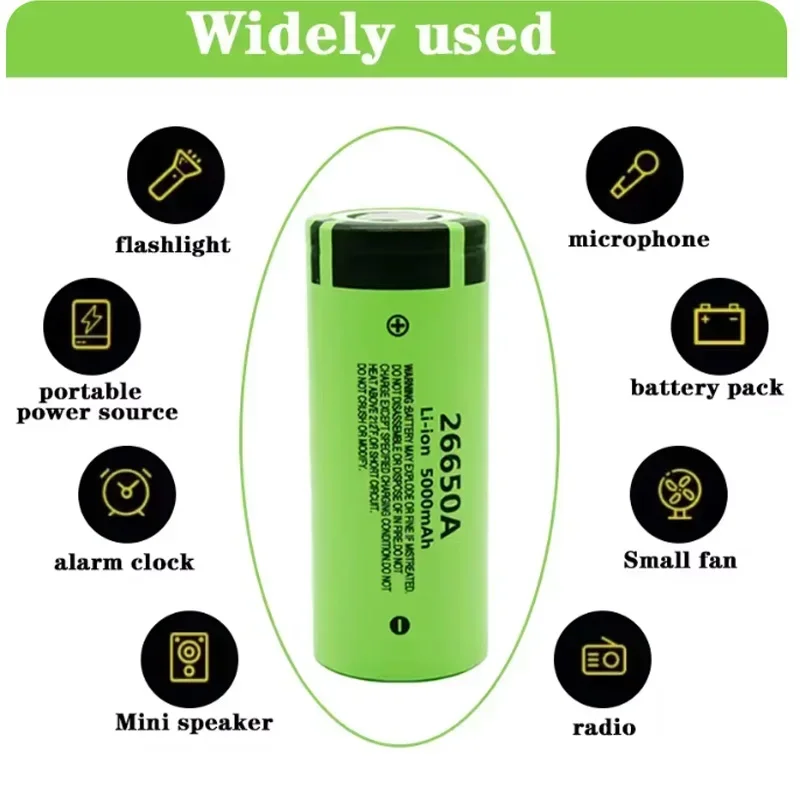 SUYIJIA New 26650A 3.7V 5000mAh High Capacity 26650 Lii-50A Power Tool Flashlight Power Bank Lithium Ion Rechargeable Battery