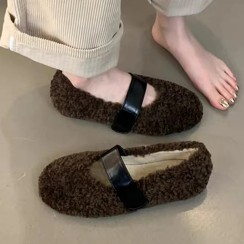 

Fur Flats Women Cotton Shoes Cozy Shallow Warm Loafers Shoes Fashion Winter Woman Boots 2025 New Casual Designer Zapatos Mujer