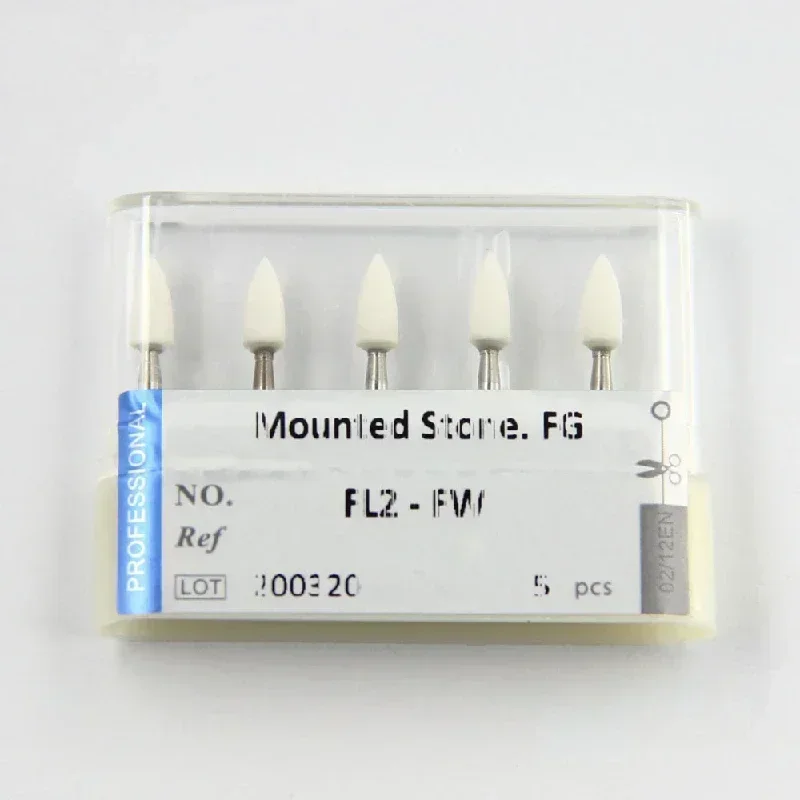 5pcs Dental White Stone White Polishing Burs Stones Burs FW/RW Drills Flame Shape for Dentistry Teeth Care & polishing