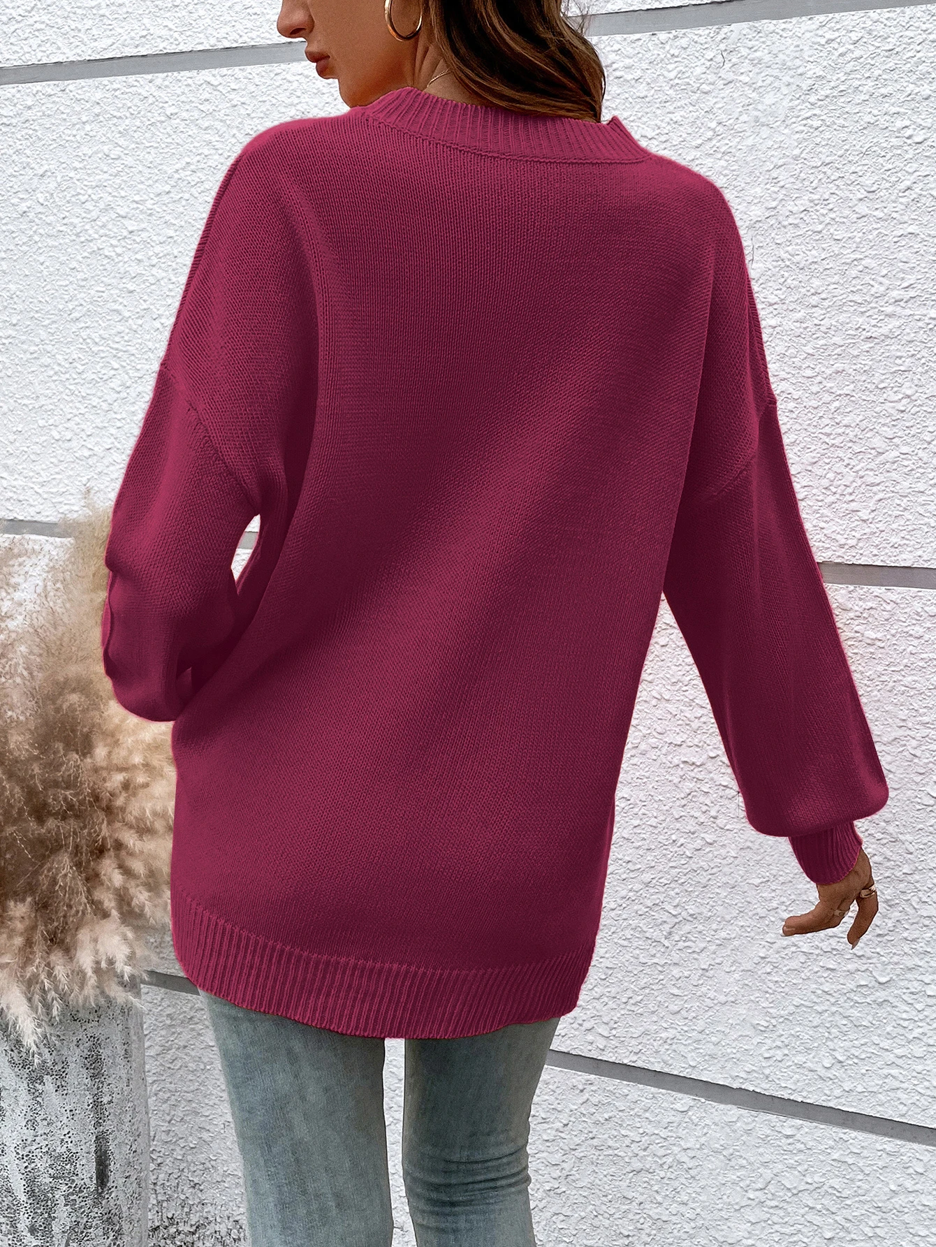 Round neck long sleeve solid color sweater loose lazy style high neck solid color loose pullover woman