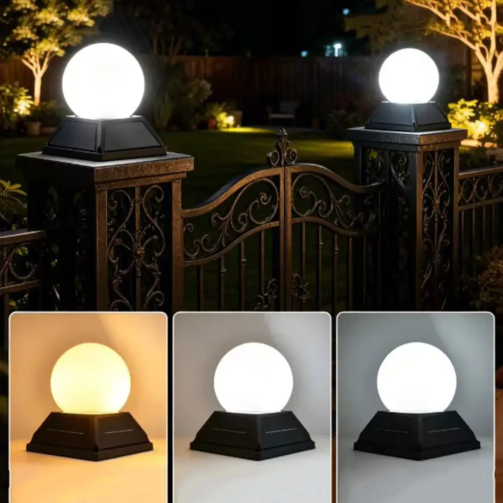 Remote Round Ball Solar Post Light IP65 Waterproof Remote Control Solar Lamp Timer Dimmable Bubble Lawn Light Patio