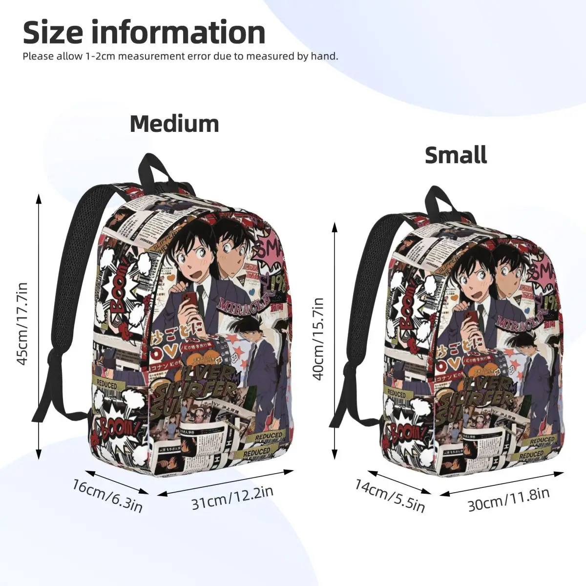 Detective Conan Cool Backpack Lightweight School Travel Ran Mouri Conan Edogawa Daypack Men Women Laptop Computer Canvas Bags