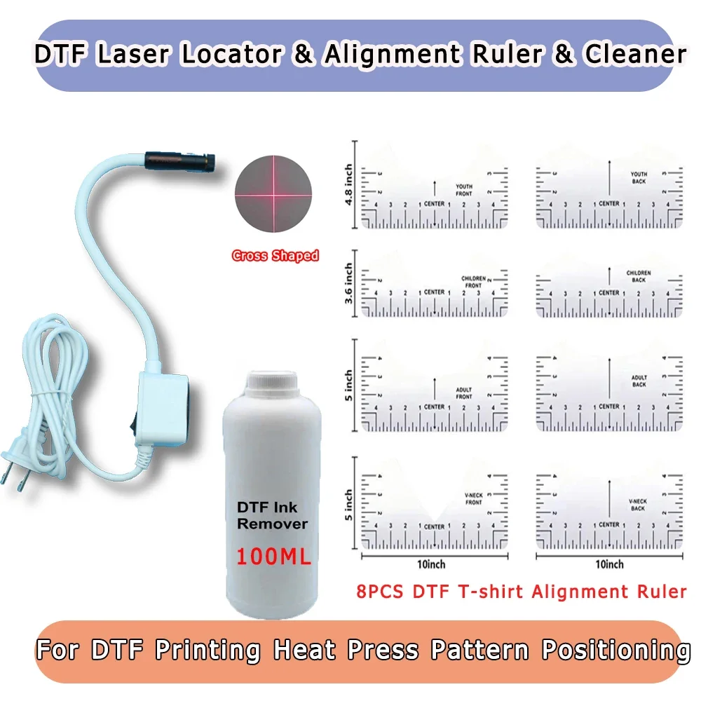 DTF Positioner Infrared  Printing Press Laser 8 PCS T-shirt Alignment Ruler and DTF Printing Cleaner Kit Tools