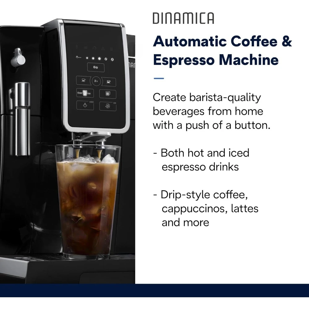 Dinamica Espresso Machine, Black - Automatic Bean-to-Cup Brewing, Built-In Steel Burr Grinder & Manual Frother