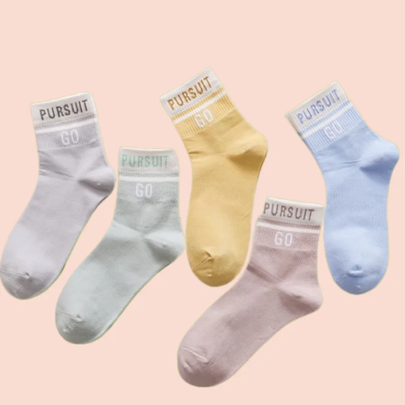 5/15 Pairs Women's Socks Women's Mid-Tube Spring and Summer Korean Version Women Mid-Tube Socks Cute Japanese Long Tube Socks