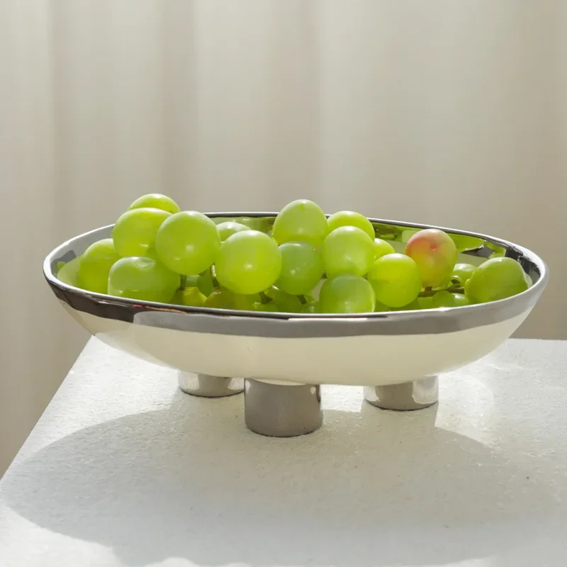 Modern Minimalist Creative Hand Crafted Ceramic Three High Legged Fruit Tray for Home Living Room Tabletop Fruit Candy Tray image 4